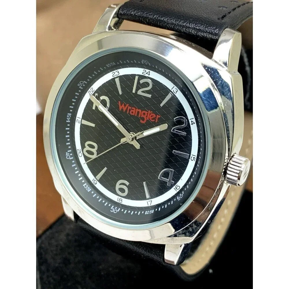 Wrangler Men's Watch WRT2501-1B Quartz Black Dial Leather Band 44mm